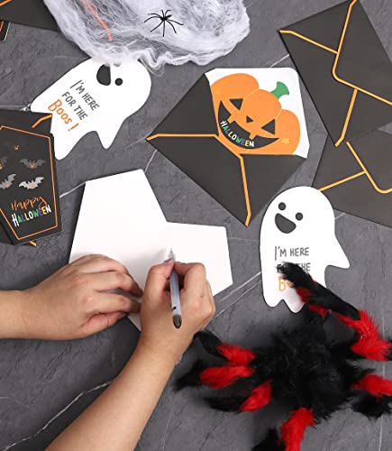 Winoo Design Happy Halloween Cards and Envelopes - 24 PK - Small Halloween Greeting Cards Halloween Thank You Cards Funny Halloween Cards for Kids Children Halloween Note Cards Halloween Card Pack