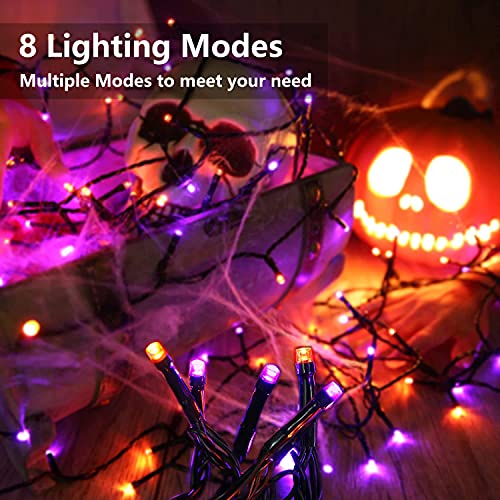 Joomer Orange Purple Halloween Lights 100FT 300 LED Connectable Halloween String Lights with 8 Modes Timer Waterproof Plug-in Orange Purple String Lights for Indoor Outdoor Halloween Decorations