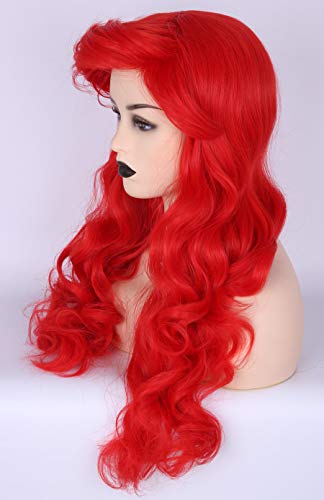 Topcosplay Red Wig for Women Cosplay Costume Halloween Party Wigs Long Curly Wavy Wig