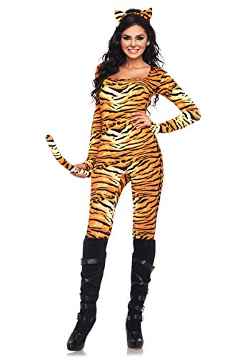 Leg Avenue 2 Piece Wild Tigress Catsuit Set-Sexy Tiger Bodysuit with Tail for Women, Orange/Black, X-Large