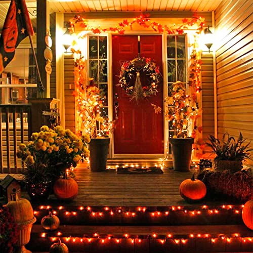 JMEXSUSS 200 LED Orange Solar Halloween Lights, 75.5ft Orange String Lights Outdoor Waterproof, 8 Modes Thanksgiving Lights Outdoor for Tree, Patio, Garden, Christmas, Halloween Decorations (2 Pack)