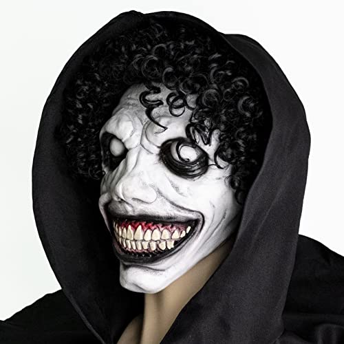 Wellin Smiling Demon Latex Realistic Scary Mask, Halloween Creepy Horror Ghost Devil Zombie Cosplay Costume Mask Party Props (White Smiling Demon)