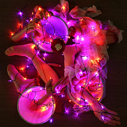 Lomotech Battery Operated Halloween Lights, 33ft 100 LED Orange Purple String Lights Waterproof Fairy Lights with 8 Modes & Timer for Halloween Decorations