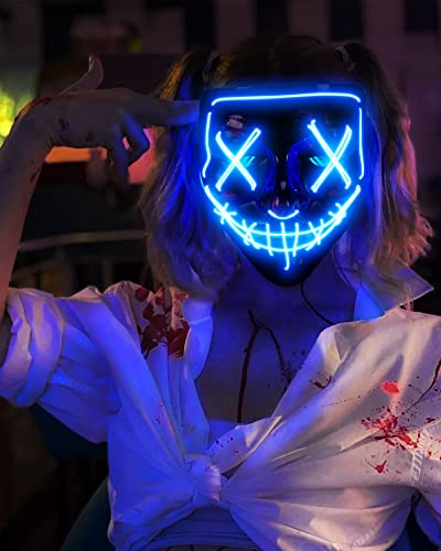 Sago Brothers Halloween Mask, LED Light Up Mask, Scary Mask for Carnival, Halloween Costumes Gifts for Men Women Boys Girls, Blue