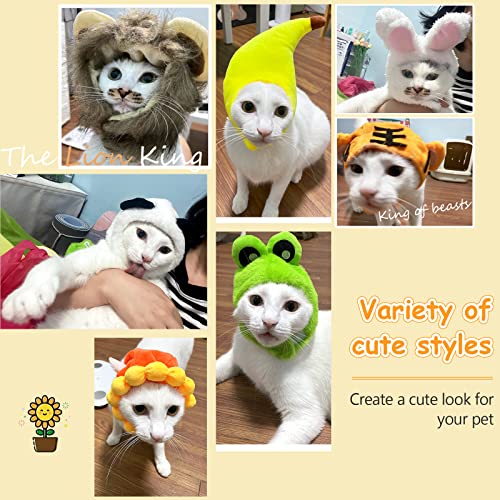11 Pcs Pet Hats Cat Dog Costume Hat Bunny Ears Banana Sunflower Fruit Pineapple Pumpkin Hats Cat Lion Mane Panda Costume Cat Party Accessories Headwear for Small Puppy Dog Cats Kitten