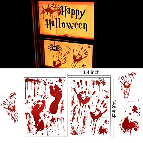 159 PCS Halloween Decorations, 8 Sheets Terror Bloody Handprint Footprint Window Stickers, 8 Sheets Tattoo Stickers, Halloween Party Indoor/Outdoor Decoration,Spooky Wall Decal and Floor Stickers