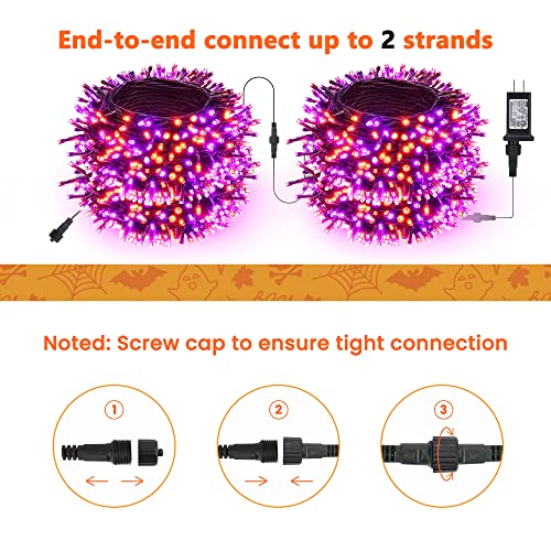 Toodour Halloween Orange & Purple Lights, 131ft 350 LED Plug in Halloween String Lights with 8 Modes and Timer, Connectable Outdoor Halloween Lights for Home, Party, Halloween Decor