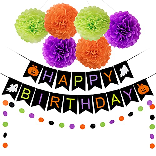 Black Halloween Happy Birthday Banner- Halloween Birthday Party Decorations,1st Birthday Halloween,Happy Birthday Halloween Banner,Halloween Fireplace Mantle Home Decor