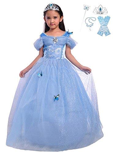Lito Angels Little Girls Princess Dress Up Costume Halloween Fancy Dress with Accessories Size 5-6 Blue