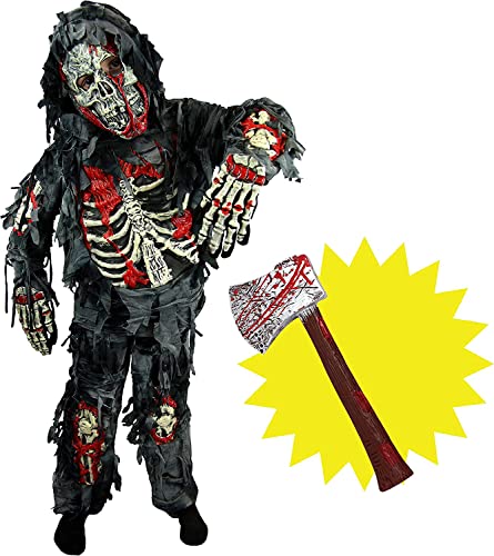 Spooktacular Creations Zombie Deluxe Costume, Scary Halloween Zombie Costume for Boys, Monsters Costume with Toy Axe-M(8-10yr)