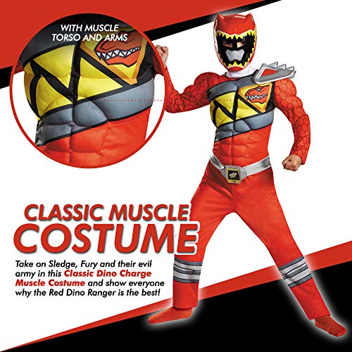 Red Power Rangers Costume for Kids. Official Licensed Red Ranger Dino Charge Classic Muscle Power Ranger Suit with Mask for Boys & Girls, Medium (7-8)