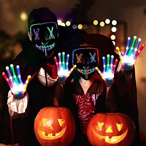 Lumiparty 2PACK Halloween Led Mask skeleton Gloves Set,Light Up Scary Mask Purge Mask with LED Glow Gloves for Halloween Costume.