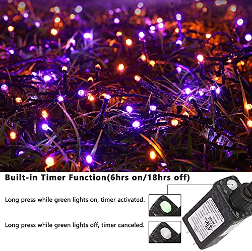 Joomer Orange Purple Halloween Lights 100FT 300 LED Connectable Halloween String Lights with 8 Modes Timer Waterproof Plug-in Orange Purple String Lights for Indoor Outdoor Halloween Decorations