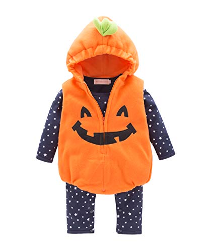 May's Infant Toddler Halloween Baby Kids Cute Pumpkin Costume Polar Fleece Comfy Jumpsuit Orange/Black