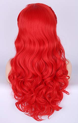 Topcosplay Red Wig for Women Cosplay Costume Halloween Party Wigs Long Curly Wavy Wig