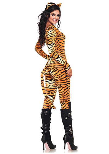 Leg Avenue 2 Piece Wild Tigress Catsuit Set-Sexy Tiger Bodysuit with Tail for Women, Orange/Black, X-Large