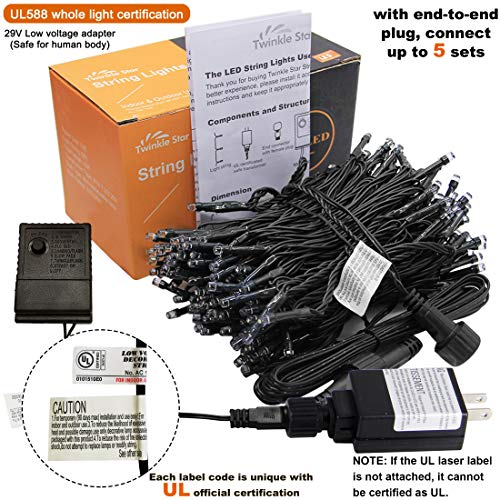 Twinkle Star, 9 Inches Indoor Outdoor, LED String Light for 8 Modes Waterproof for Indoor Outdoor Christmas Tree Wedding Party Bedroom (Orange, 66 ft)