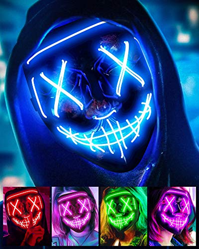 Sago Brothers Halloween Mask, LED Light Up Mask, Scary Mask for Carnival, Halloween Costumes Gifts for Men Women Boys Girls, Blue