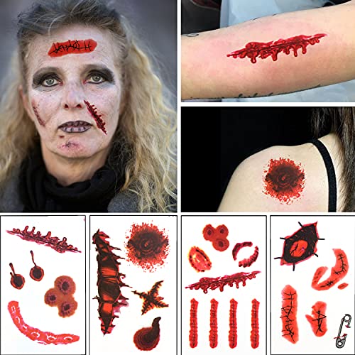 159 PCS Halloween Decorations, 8 Sheets Terror Bloody Handprint Footprint Window Stickers, 8 Sheets Tattoo Stickers, Halloween Party Indoor/Outdoor Decoration,Spooky Wall Decal and Floor Stickers