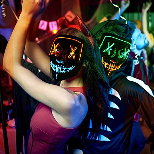 Lumiparty 2PACK Halloween Led Mask skeleton Gloves Set,Light Up Scary Mask Purge Mask with LED Glow Gloves for Halloween Costume.