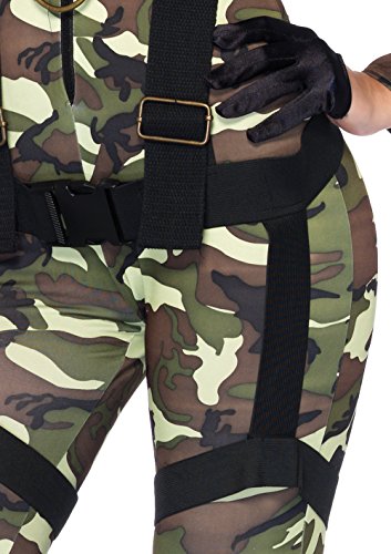 Leg Avenue 2 Piece Pretty Paratrooper Camp Jumpsuit-Sexy Soldier Costume Bodysuit and Harness for Women, Camo, X-Large