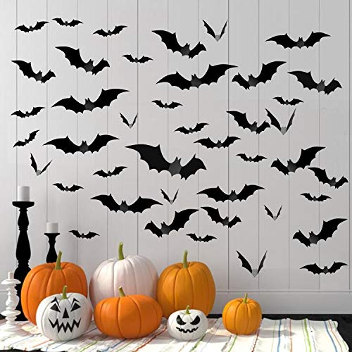 Beeager 5 Pack Halloween Spider Decorations Sets -Halloween Fireplace Mantel Scarf & Round Table Cover & Lace Table Runner & Cobweb Lampshade & 60 pcs Scary 3D Bat for Halloween Party Decors