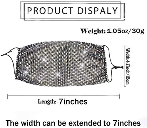 MsAnya Sparkly Rhinestone Mesh Face Mask Covering Halloween Glitter Face Masks Fashion Costume Crystal Party Nightclub for Women(insBLGR)