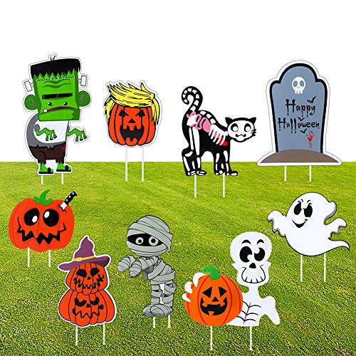 ThinkMax 9 Pcs Halloween Yard Signs with Stake for Halloween Outdoor Lawn Yard Decorations, Trick or Treating, Halloween Prop (Halloween)