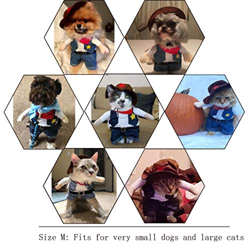 NACOCO Cowboy Dog Costume with Hat Dog Clothes Halloween Costumes for Cat and Small Dog (Medium) Blue