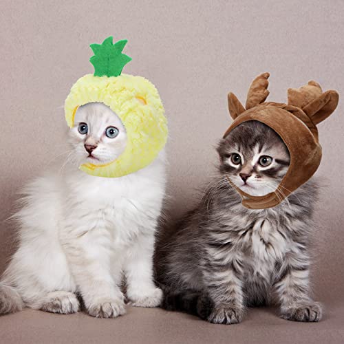 11 Pcs Pet Hats Cat Dog Costume Hat Bunny Ears Banana Sunflower Fruit Pineapple Pumpkin Hats Cat Lion Mane Panda Costume Cat Party Accessories Headwear for Small Puppy Dog Cats Kitten