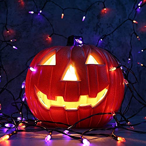 Lomotech Battery Operated Halloween Lights, 33ft 100 LED Orange Purple String Lights Waterproof Fairy Lights with 8 Modes & Timer for Halloween Decorations