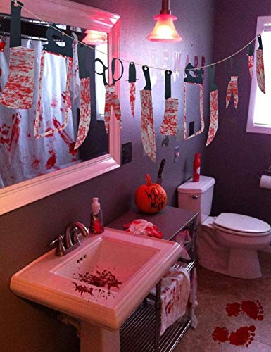 24PCS Halloween Bloody Weapons Garland, Scary Props Banner Garland Hanging Decor Horror Tools for Yard Indoor Outdoor Haunted House Vampire Zombie Party Supplies