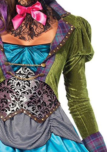 Leg Avenue 3 Piece Deluxe Mad Hatter Set-Sexy Velvet Coat Dress and Mini Top Hat Halloween Costume for Women, Multi, Medium