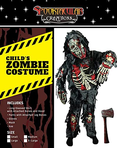 Spooktacular Creations Zombie Deluxe Costume, Scary Halloween Zombie Costume for Boys, Monsters Costume with Toy Axe-M(8-10yr)
