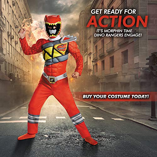 Red Power Rangers Costume for Kids. Official Licensed Red Ranger Dino Charge Classic Muscle Power Ranger Suit with Mask for Boys & Girls, Medium (7-8)