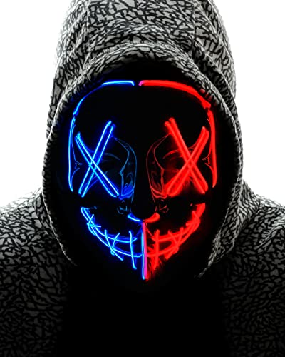 longpo Halloween Purge Mask for Adults Led Light Up Scary Mask Cosplay Costume for Halloween Party