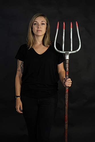 Nicky Bigs Novelties Pitchfork Costume Accessories and Halloween Prop, Scary Pronged Fork with Fake Blood and Realistic Faux Wood Handle, Strong Heavy-Duty Plastic, 56 Multi