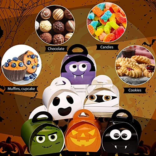 36 Pieces Halloween Trick or Treat Boxes Halloween Goodie Boxes Halloween Candy Boxes with Handle Candy Container Halloween Favor Boxes for Halloween Party Treat Favors Decoration, 6 Patterns