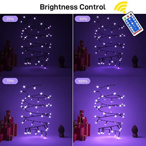 Solar Purple Christmas Lights Outdoor - 72FT 200 LED Waterproof Mini Solar Powered Purple String Lights 8 Modes Solar Outdoor Tree lights for Christmas Party Patio Garden Holiday Yard Xmas Decoration