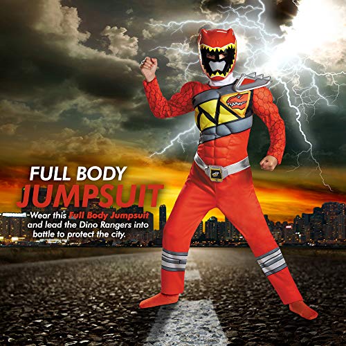 Red Power Rangers Costume for Kids. Official Licensed Red Ranger Dino Charge Classic Muscle Power Ranger Suit with Mask for Boys & Girls, Medium (7-8)