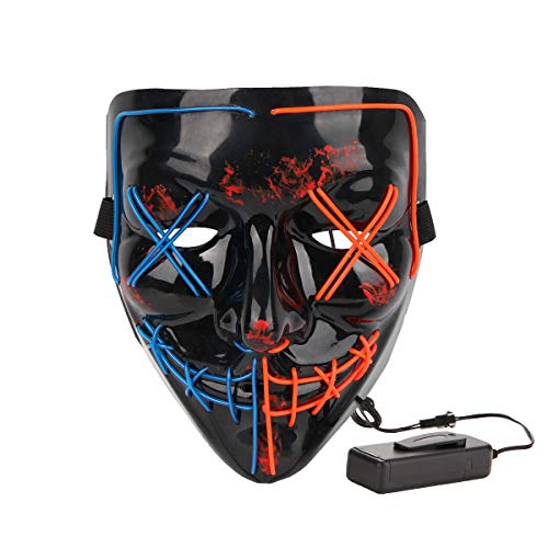 longpo Halloween Purge Mask for Adults Led Light Up Scary Mask Cosplay Costume for Halloween Party