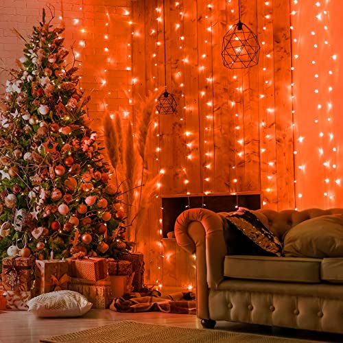 Twinkle Star 360 LED Christmas Icicle Lights Outdoor Dripping Ice Cycle Lights, 29.5ft 8 Modes Curtain Fairy Lights with 60 Drops, Indoor Xmas Holiday Wedding Party Decorations (Orange)