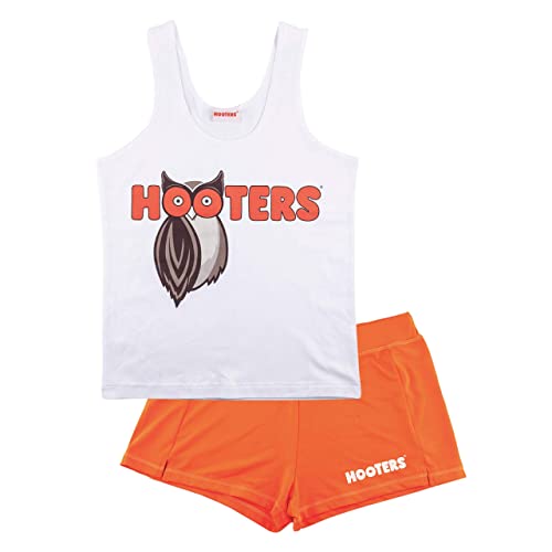 Ripple Junction Hooters Girl Classic Waitress Role Play Costume Uniform Outfit w/Tank Top Shorts Adult Women's M Orange White