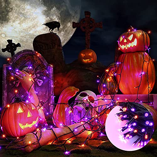 Joomer Orange Purple Halloween Lights 100FT 300 LED Connectable Halloween String Lights with 8 Modes Timer Waterproof Plug-in Orange Purple String Lights for Indoor Outdoor Halloween Decorations