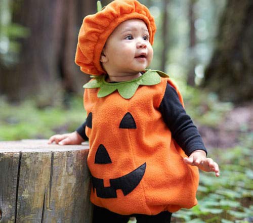 BeQeuewll Infant Baby Boys Girls Halloween Pumpkin Costume Hooded Romper Jumpsuit Outfits Dress Up Set (6-12 Months, Baby Halloween Costumes Romper)
