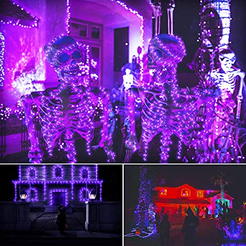 Solar Purple Christmas Lights Outdoor - 72FT 200 LED Waterproof Mini Solar Powered Purple String Lights 8 Modes Solar Outdoor Tree lights for Christmas Party Patio Garden Holiday Yard Xmas Decoration