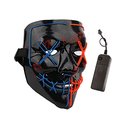 longpo Halloween Purge Mask for Adults Led Light Up Scary Mask Cosplay Costume for Halloween Party
