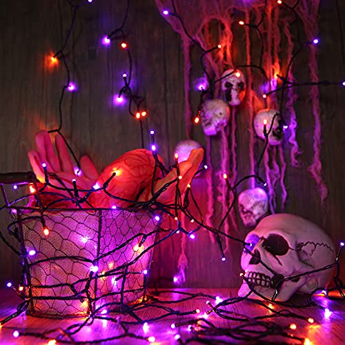 Joomer Orange Purple Halloween Lights 100FT 300 LED Connectable Halloween String Lights with 8 Modes Timer Waterproof Plug-in Orange Purple String Lights for Indoor Outdoor Halloween Decorations