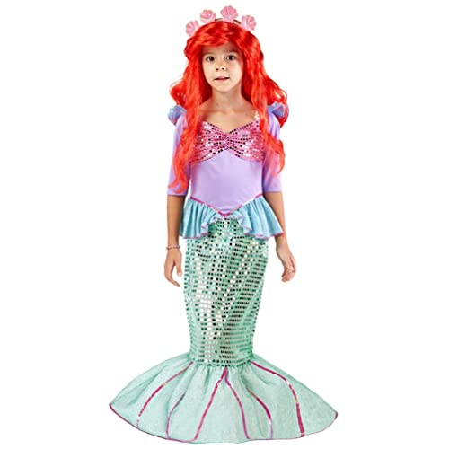 Spooktacular Creations Deluxe Mermaid Costume Set with Red Wig and Headband (Toddler (3-4))