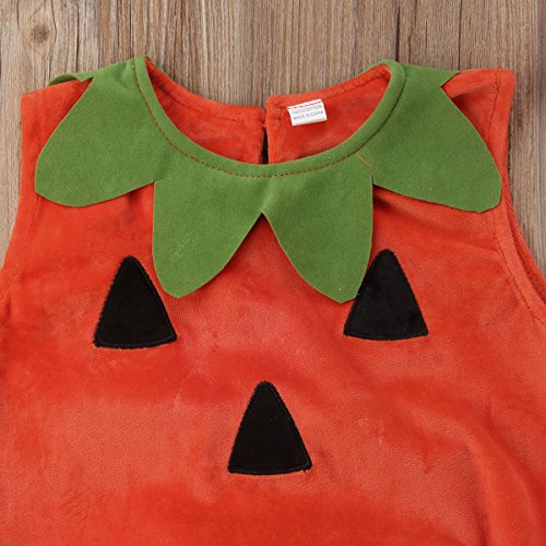 BeQeuewll Infant Baby Boys Girls Halloween Pumpkin Costume Hooded Romper Jumpsuit Outfits Dress Up Set (6-12 Months, Baby Halloween Costumes Romper)